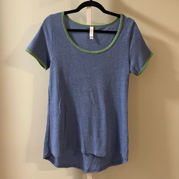 LuLaRoe Blue Tunic with Green Trim - Picture 1 of 3